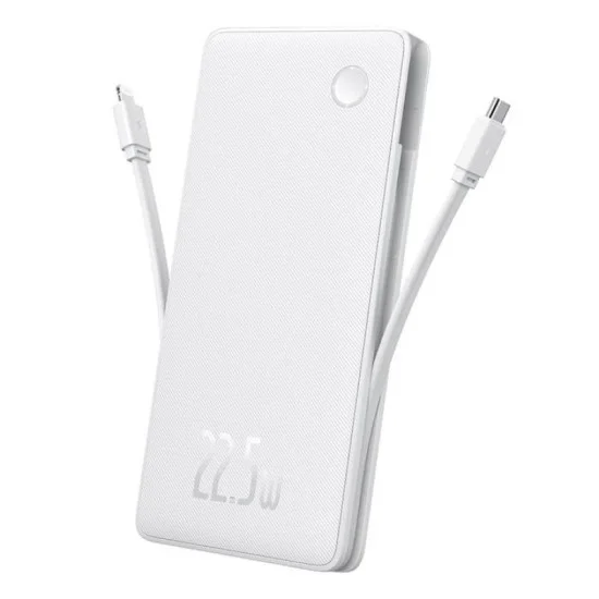 Baseus Airpow Lite Power Bank 10000Mah 22.5W Dual-Cable Moon White